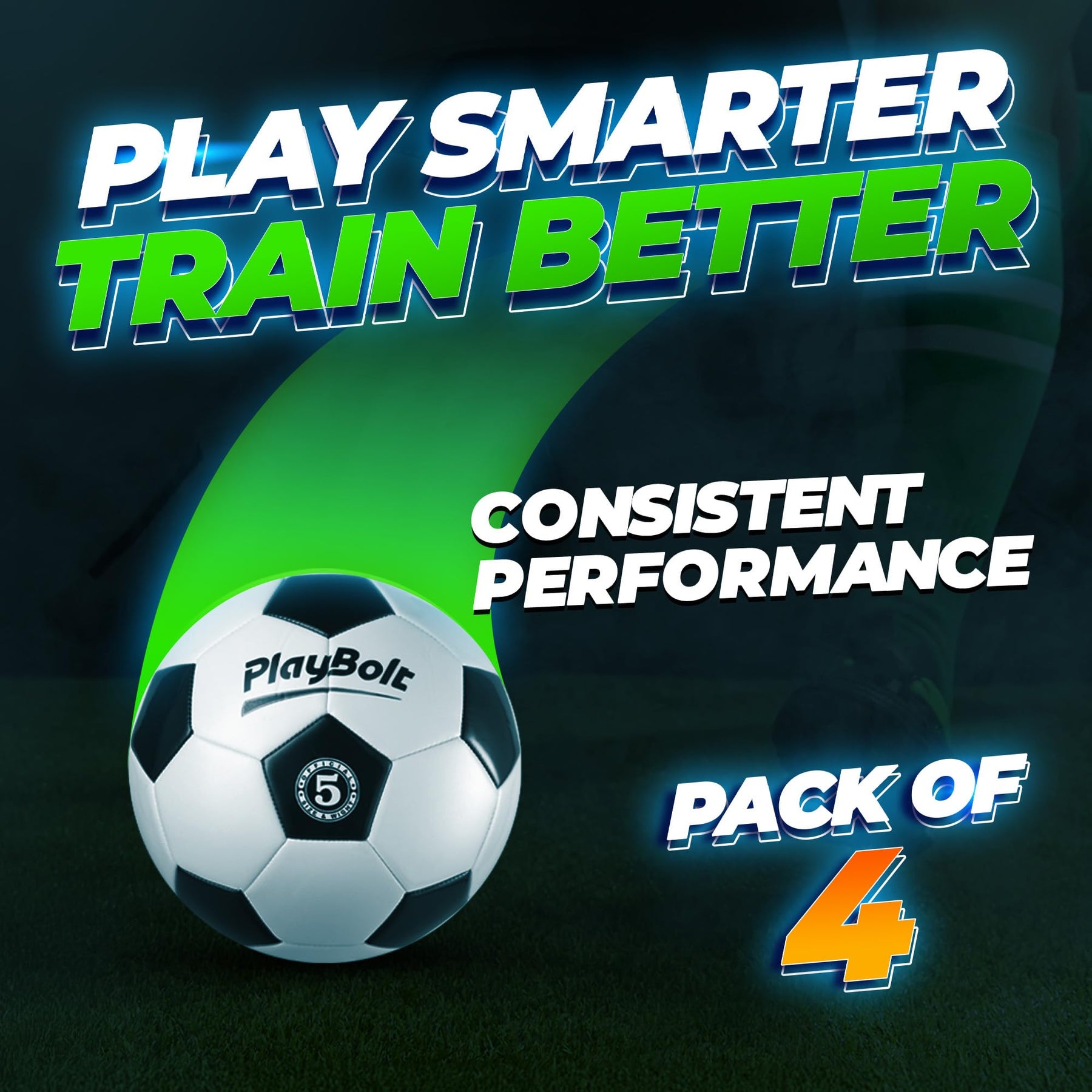 PlayBolt Soccer Ball Size 5 - Premium PVC Leather Cover - Official Size & Weight Soccer Balls with Pump - Training, Practice, Match & Game Ball for Kids, Teens & Adults (Pack of 4)