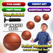Mini Basketball Set for Kids - 6 Inch (5 Pack) w/Hand Pump - Small Size Indoor Mini Hoop Balls for Toddlers - Over The Door Basketball Games, Indoor & Outdoor, Small Hoops, Pool Play & Party Favors