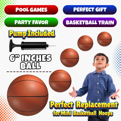 Mini Basketball Set for Kids - 6 Inch (5 Pack) w/Hand Pump - Small Size Indoor Mini Hoop Balls for Toddlers - Over The Door Basketball Games, Indoor & Outdoor, Small Hoops, Pool Play & Party Favors