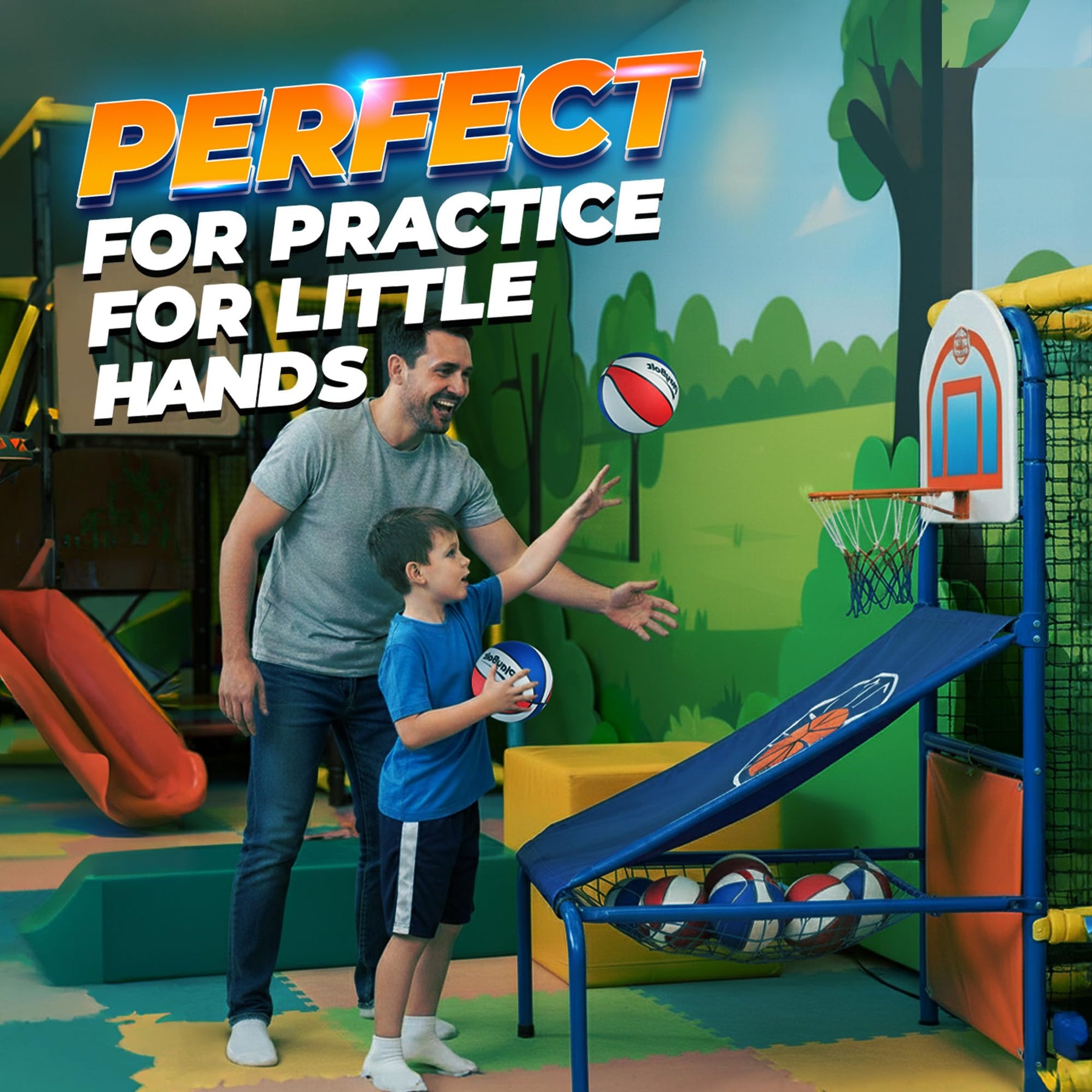 Size 3 Mini Basketballs (Pack of 3) - 7-Inch Premium Red, White & Blue Youth Rubber Basketballs with Hand Pump for Kids, Indoor Over-the-Door Hoops, Backyard Pools, Arcade Games, Training and Practice