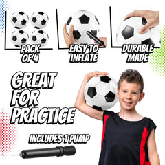 Size 4 Soccer Balls (4-Pack) with Pump, Black & White Training Balls