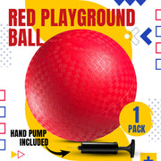 PlayBolt Playground Ball - 8.5 Inch Red Rubber Kickball Bouncy Inflatable Balls for Kids & Adults w/Hand Pump, Indoor & Outdoor Games, Kickballs, Dodgeball, Four Square, and More, (1-Pack)