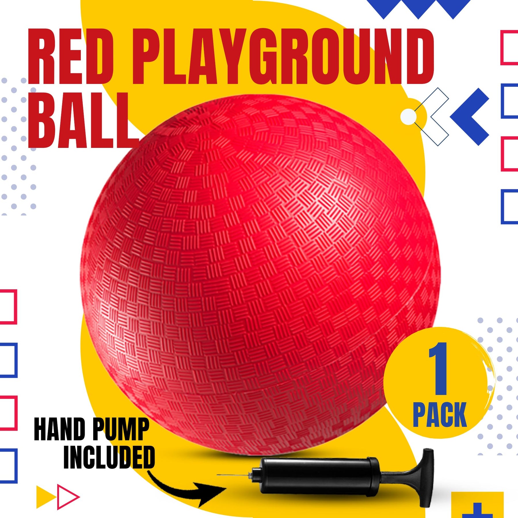 PlayBolt Playground Ball - 8.5 Inch Red Rubber Kickball Bouncy Inflatable Balls for Kids & Adults w/Hand Pump, Indoor & Outdoor Games, Kickballs, Dodgeball, Four Square, and More, (1-Pack)