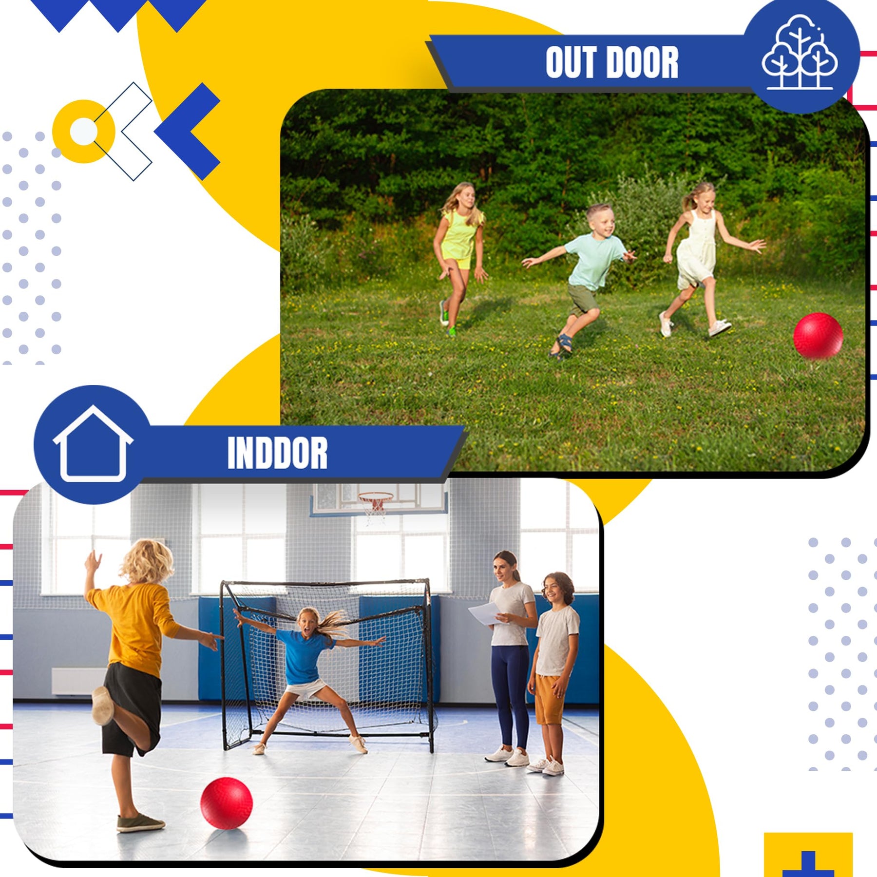 PlayBolt Playground Ball - 8.5 Inch Red Rubber Kickball Bouncy Inflatable Balls for Kids & Adults w/Hand Pump, Indoor & Outdoor Games, Kickballs, Dodgeball, Four Square, and More, (1-Pack)