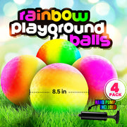 PlayBolt Rainbow Playground Balls - 8.5 Inch (Pack of 4) Rubber Bouncy Colorful Inflatable Balls for Kids and Adults, Indoor & Outdoor Games, Kickball, Dodgeball, Four Square, Dodge, Recess, Handball