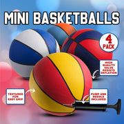 PlayBolt Rubber Mini Basketballs 7 Inch, Size 3 (Pack of 4) - Pool Basketball for Kids in Assorted Colors Indoor & Outdoor, Boys & Girls, for Small Hoops, Game Prizes, Arcade Games, w/Pump