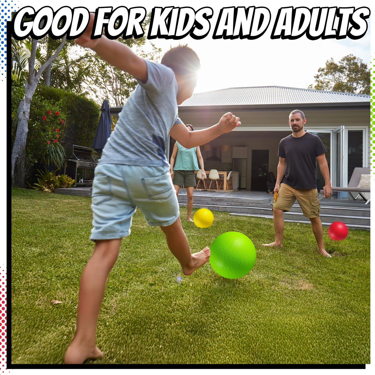 10 Inch Kickball Playground Balls - (Pack of 6) Inflatable Rubber Indoor Outdoor Bouncy Balls for Adults & Kids - Dodgeballs, Kickballs, Four Square and Handballs for School, Gym, with Hand Pump