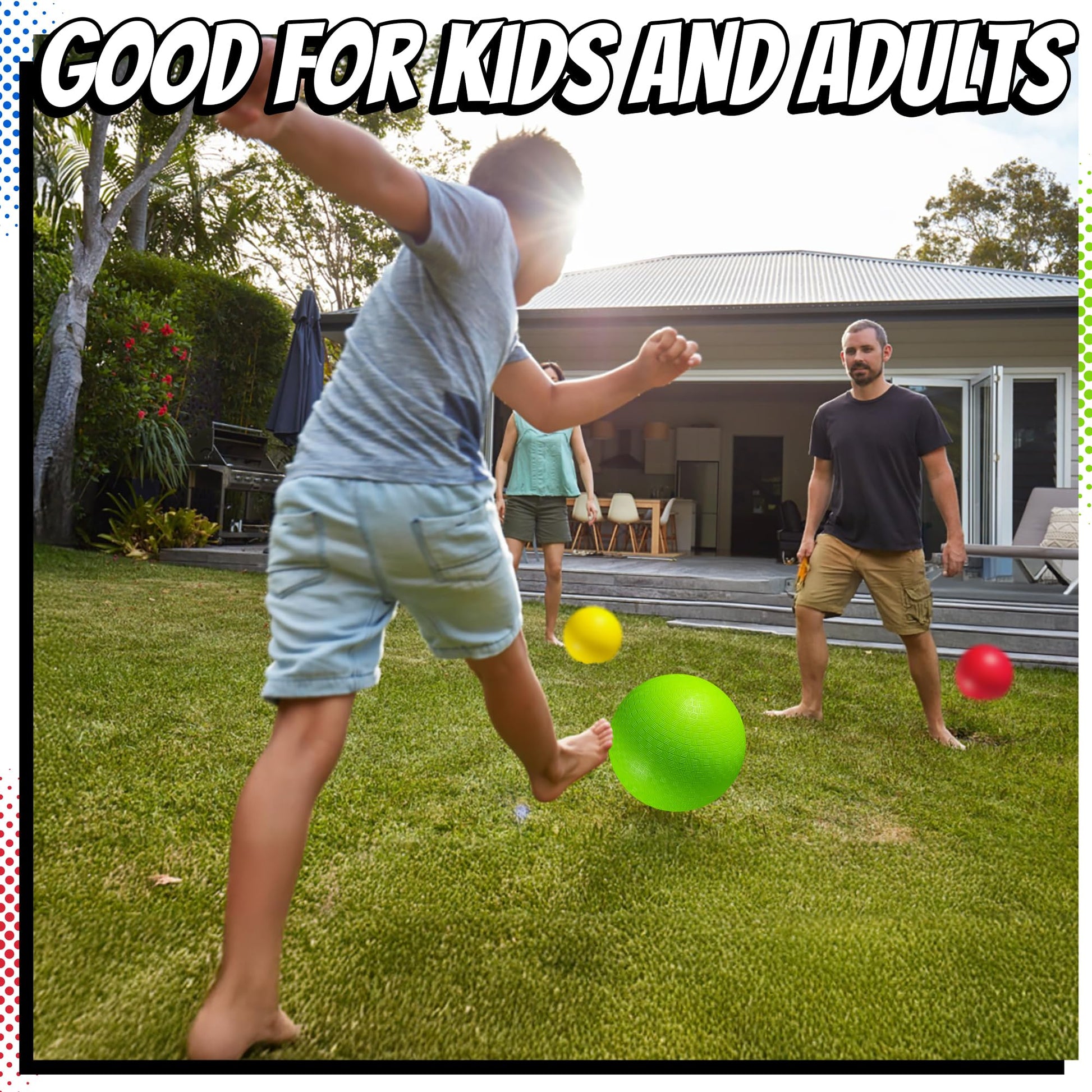 10 Inch Kickball Playground Balls - (Pack of 6) Inflatable Rubber Indoor Outdoor Bouncy Balls for Adults & Kids - Dodgeballs, Kickballs, Four Square and Handballs for School, Gym, with Hand Pump