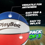 Size 3 Mini Basketballs (Pack of 3) - 7-Inch Premium Red, White & Blue Youth Rubber Basketballs with Hand Pump for Kids, Indoor Over-the-Door Hoops, Backyard Pools, Arcade Games, Training and Practice