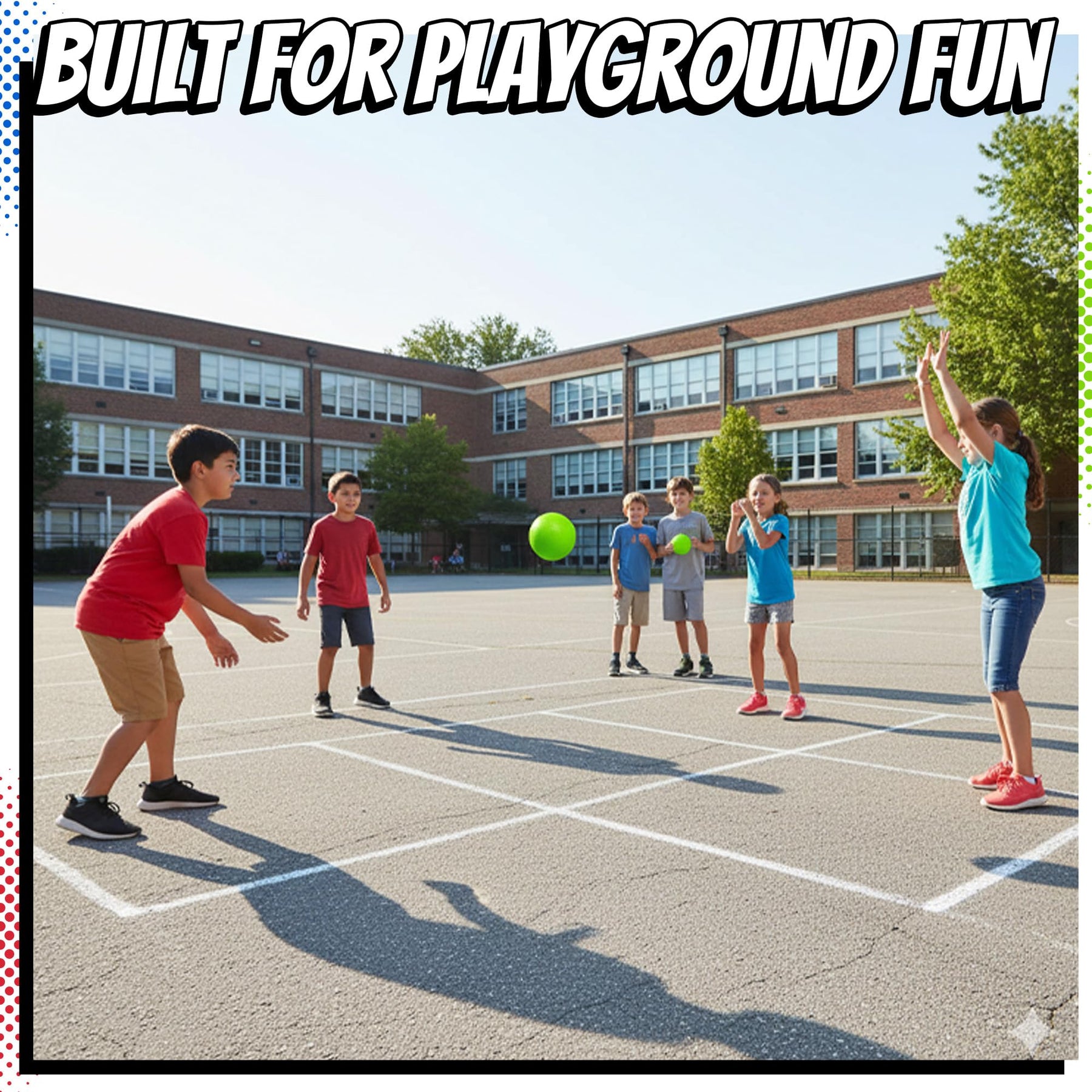 Playbolt 7-inch Dodgeballs For Kids & Adults (6 Pack) - Rubber Kickball Playground Four Square Balls With Pump - Colorful Indoor Or Outdoor Play Sports Balls For School PE Class, Recess, Backyard Game