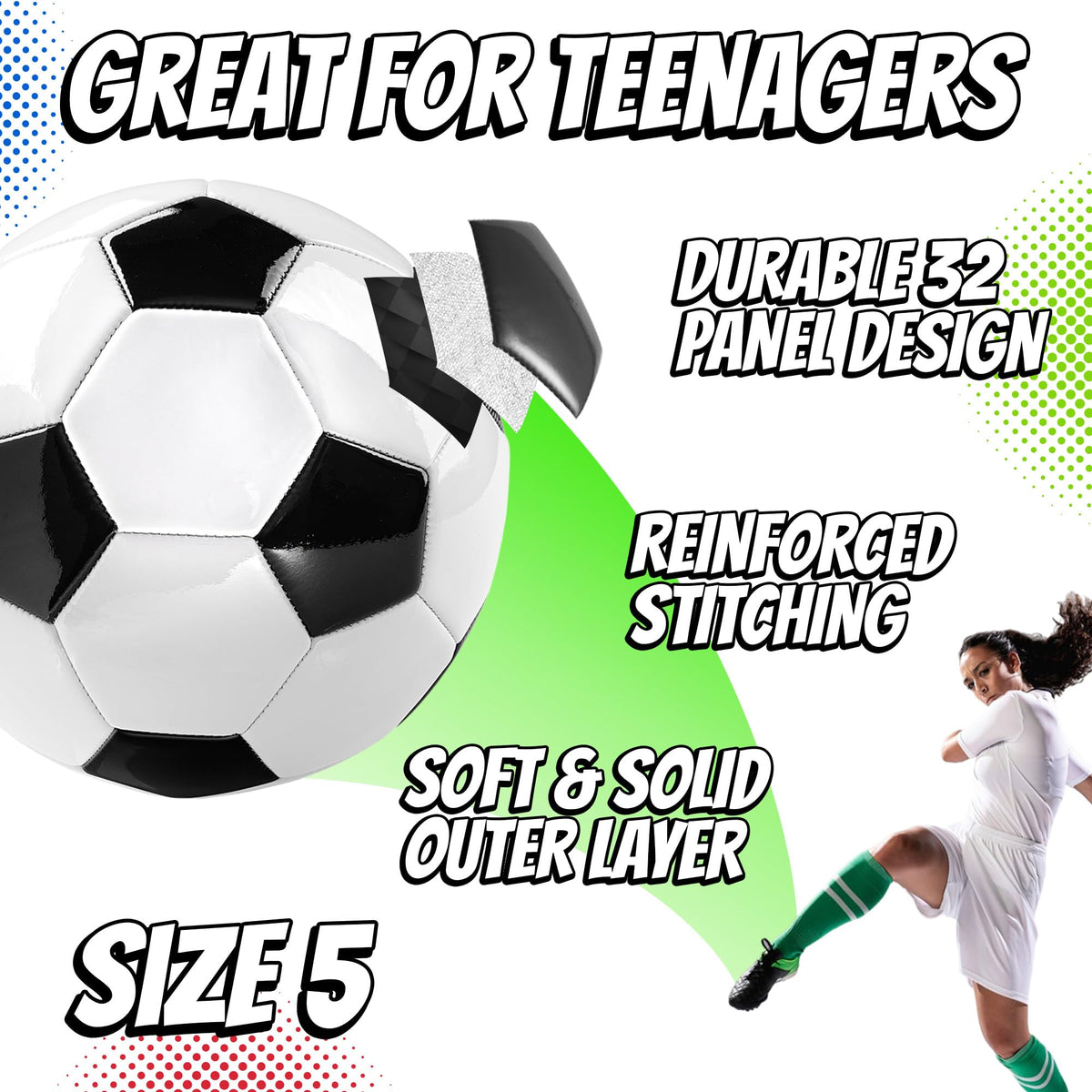 Size 5 Soccer Ball with Pump, Official Training Soccer Ball, Black & White
