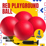 PlayBolt Playground Balls Bulk - 8.5 Inch Red Rubber Kickball Bouncy Inflatable Balls for Kids & Adults w/Hand Pump, Indoor & Outdoor Games, Kickballs, Dodgeball, Four Square, and More, (4-Pack)