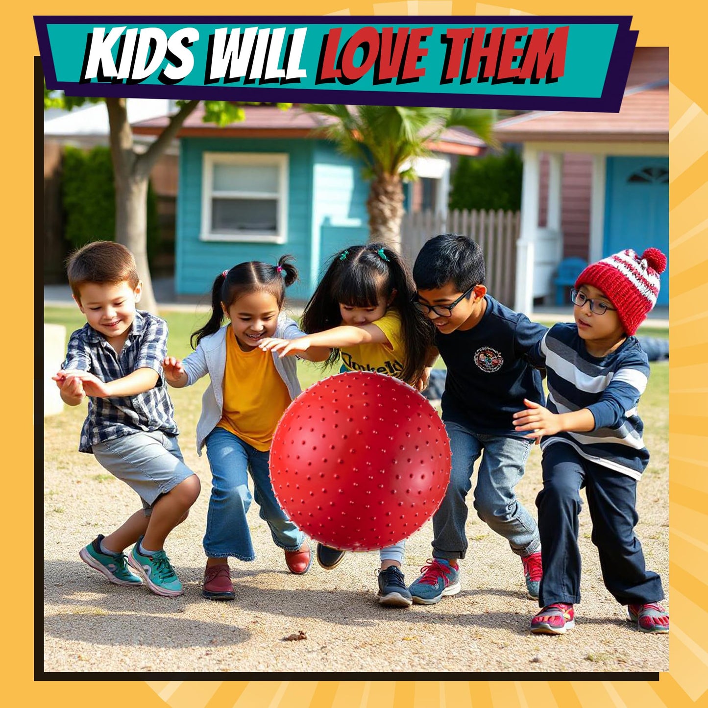 PlayBolt 18-Inch Big Balls for Toddlers and Kids - Inflatable Giant Balls for Kids with Hand Air Pump, Big Bouncy, Sensory Play, Stress Toy, Knobby, Large Playground, Recess, Games for Children