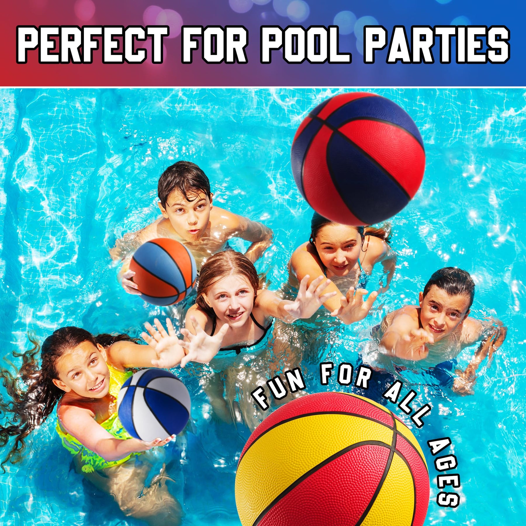 PlayBolt Rubber Mini Basketballs 7 Inch, Size 3 (Pack of 4) - Pool Basketball for Kids in Assorted Colors Indoor & Outdoor, Boys & Girls, for Small Hoops, Game Prizes, Arcade Games, w/Pump