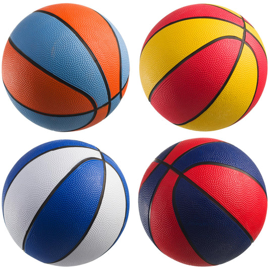 PlayBolt Rubber Mini Basketballs 7 Inch, Size 3 (Pack of 4) - Pool Basketball for Kids in Assorted Colors Indoor & Outdoor, Boys & Girls, for Small Hoops, Game Prizes, Arcade Games, w/Pump