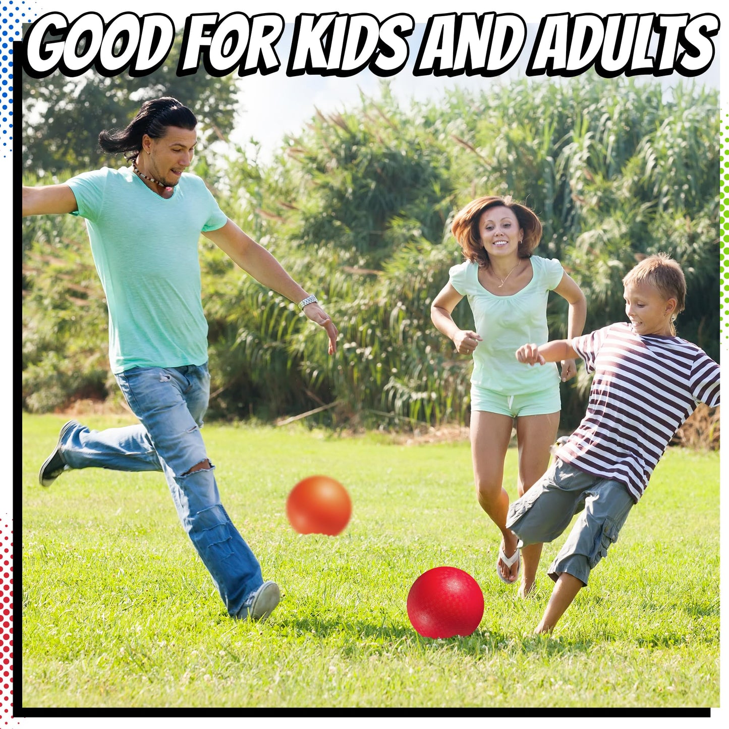 8.5 Inch Playground Balls for Kids & Adults - (Pack of 6) Inflatable Rubber Indoor Outdoor Bouncy Dodgeballs, Kickballs, Four Square and Handballs for School, Gym, Recess and More with Ball Pump