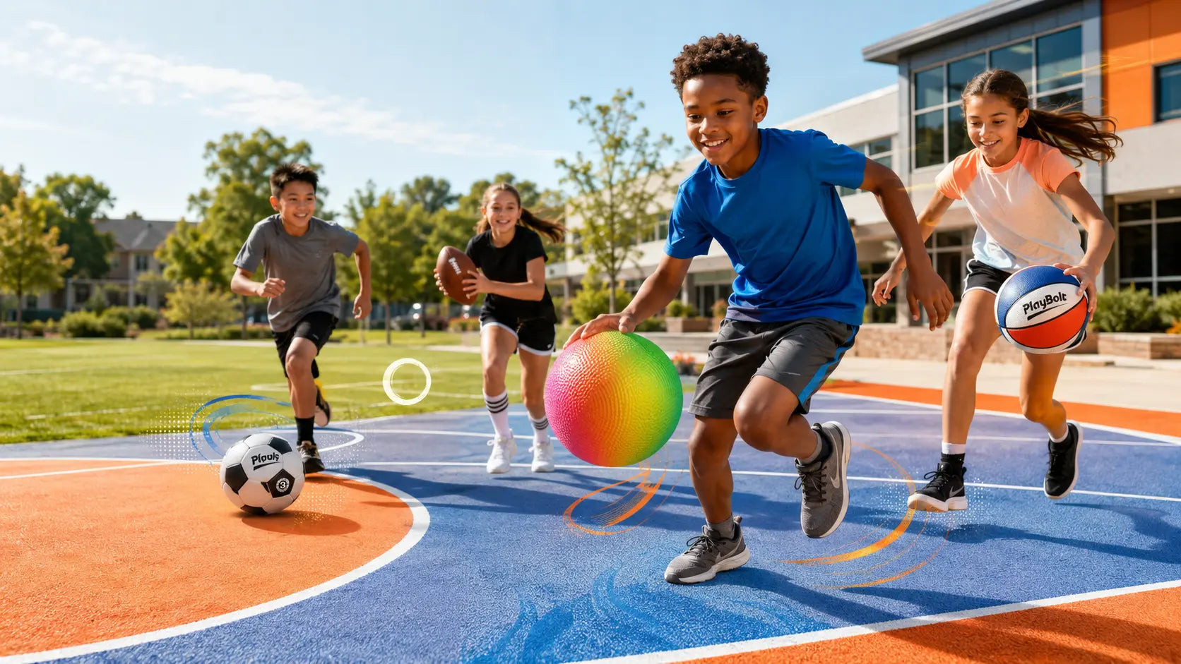 A family enjoying outdoor play with colorful PlayBolt sports balls